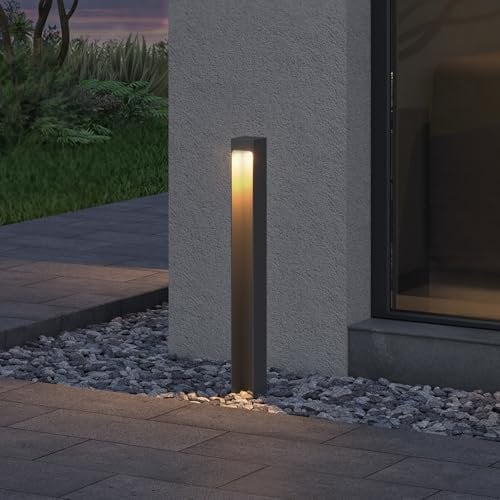 doporro Wegeleuchte Außen IP65 Gartenleuchte Mit Strom Und 5W LED 3000K 60 cm Outdoor Stehlampe Für Terrasse Gartenweg Einfahrt Moderne Pollerleuchte Sandgrau dunkel