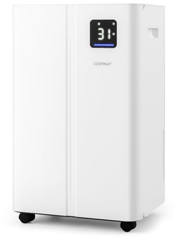 COSTWAY 20L/Day Dehumidifier with 3-Color Indicator Light, 3 Modes, 2 Speed, Continuous Drainage, Laundry Drying, Sleep Mode, 4L Water Tank, 24H Timer, LED Display & Auto Defrost & Child Lock