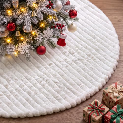 Lanpn Weihnachtsbaumdecke Plüsch Christbaumdecke 60 cm Rund Tannenbaum Decke Unterlage Klein Teppich Weihnachtsbaumdecke für Winterferien Indoor Zuhause Wohnzimmer Christbaumschmuck (Weiß)