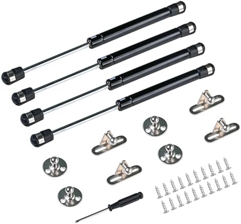 4 Piezas Pistones Telescópica a Gas, 100N Resorte de Gas con Destornillador Pequeño, Varilla Hidráulica, Bisagras Puertas Cocina, Bisagras Puerta de Armario, Amortiguadores Muebles, Negro