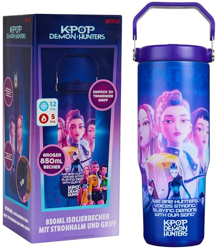 KPop Demon Hunters Official Tumbler 30oz/850ml, Insulated Water Bottle with Straw & Handle, Leakproof Stainless Steel Metal Flask for Hot Cold Drinks