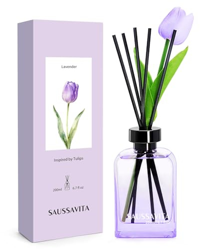 Raumduft Diffuser Lavendel 200ml,120 Tage langanhaltend | Lila quadratisches Flaschendesign,10 Duftstäbchen,Blume Lufterfrischer für Wohnzimmer,Badezimmer und Schlafzimmer