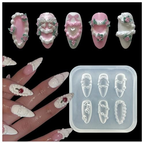 Celblisora 3D Cake Piping Design Nail Mold,Silicone Tools Nails Art,Resin Icing Piping Nail Molds for Accessories Supplies