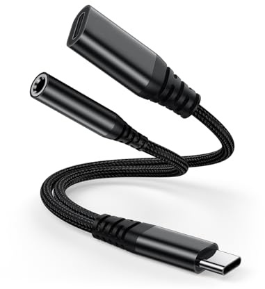 USB C auf 3.5mm Klinke Kopfhörer Adapter und Laden,2in-1 Type C auf 3.5mm Klinke Adapter,USB C zu Schnellladung Aux Audio für iPhone 17/16/15/iPad Pro/Samsung S25/S24 S23/S22,Google,Laptop usw-Schwarz