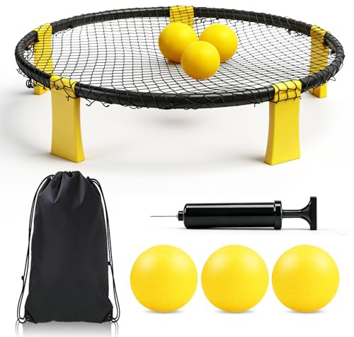 Set de Roundnet con Red,3 Pelotas,Bomba y Bolsa de Transporte,Juego Deportivo Portátil para Playa,Jardín y Parque,Juego de Pelota Outdoor para Adultos y Niños,Set de Entrenamiento y Ocio al Aire Libre