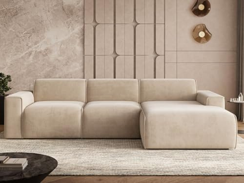 GRAINGOLD Lavia Ecksofa 310x165 cm, L-Form Sofa, Ecksofa für Wohnzimmer, Veloursstoff, 4-Sitzer Eckcouch, Modernes Design (Beige, Rechts)