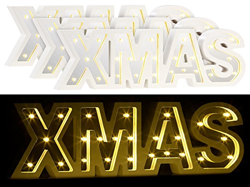 Lunartec Xmas Leuchtbuchstaben: LED-Schriftzug Xmas aus Holz & Spiegeln mit Timer, 3er-Set (LED Schriftzug Weihnachten, Weihnachtsbeleuchtung Schriftzüge, Beleuchtung)