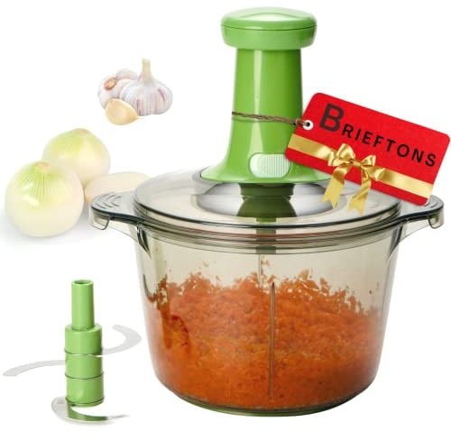 Brieftons Express Vegetable Chopper: 2-Litre, Quick Vegetable Manual Hand Chopper to Chop Veggies, Fruits, Herbs, Tomato, Garlic, Onion Chopper for Salad, Salsa, Pesto, Coleslaw, Puree, Indian Cooking