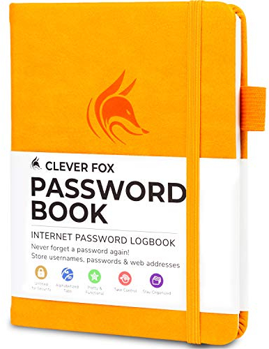 Clever Fox Passwortbuch mit Registerkarten - Adress- und Passwort-Organisationsbuch mit alphabetischen Registerkarten - Kleines Passwortbuch für Computer- und Website-Logins, Gelb