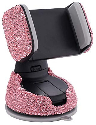 MoreChioce Auto Handyhalterung Lüftung, 360 Grad Drehung Bling Glitzer Strass Dekoration Smartphone Handy Halter Armaturenbrett Kompatibel mit i phoneGalaxy Huawei,Rosa