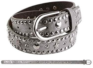 bb-Klostermann Mädchen/Damen Gürtel mit Nieten/Sterne/Glitzerstreifen, antiksilber/schwarz/anthrazit gr-55-85