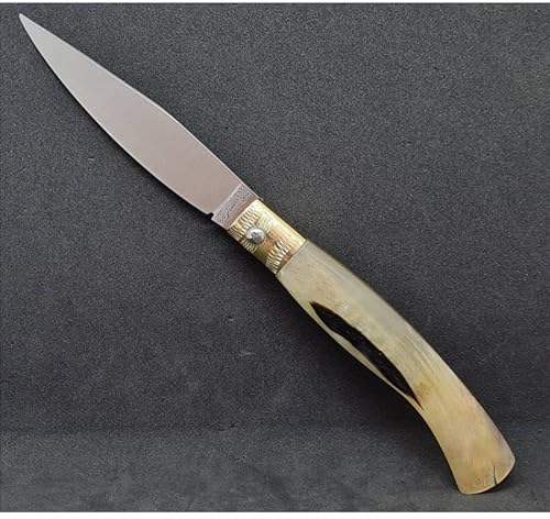 Coltello Da caccia Sardo PATTADA Artigianale TASCABILE MANICO IN CORNO SARDEGNA da COLLEZIONE Coltelli sardi artigianali coltellino fatto a mano Monolitico 7 (Manico 9cm Lama 7 cm Aperto 16 cm)
