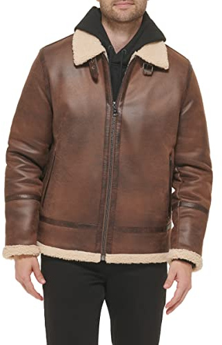 Calvin Klein Faux Leather Jacket Men - Bomber Jacket With Shearling Lining Jacket Homme