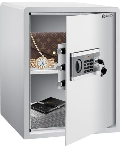 KESSER® Coffre-fort Électrique | Boîtier à piles inclus | Coffre-fort électronique | Triple verrouillage à double boulon | Coffre-fort mural ou à poser au sol | Coffre-fort à poser, XL argent