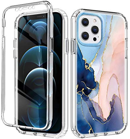 ZhuoFan for iPhone 12 Pro / 12 Case 360 Full Body Shockproof Protection Skin Shell Clear Silicone TPU Bumper Design Slim Phone Case, Front and Back Cover for Apple iPhone 12 / 12Pro 6.1 - Marble Pink