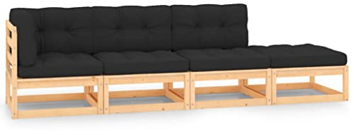 vidaXL Garten Lounge Set 4-TLG., Gartenmöbel Set Sitzgruppe für Garten Terrasse Balkon, Modular Sofa mit Kissen, Garnitur Loungemöbel, Massivholz Kiefer