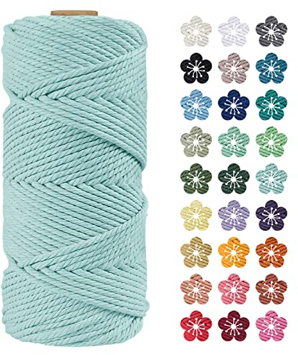 LEREATI Makramee Garn 4mm x 100m Hellblau Baumwollkordel Natur Baumwollseil Farbig Baumwollgarn, Macrame Cord 4mm für DIY Geflochten, Makramee Deko, Hängepflanze, Wandbehang, Vorhang