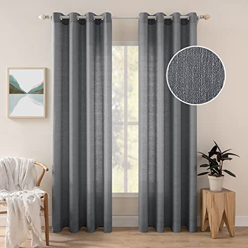 MIULEE 2er Set Voile Vorhang Sheer Leinenvorhang mit Ösen Transparente Unregelmäßige Textur Gardine Ösenschal Fensterschal Lichtdurchlässig für Schlafzimmer 260 x 140cm (H x B) Dunkelgrau