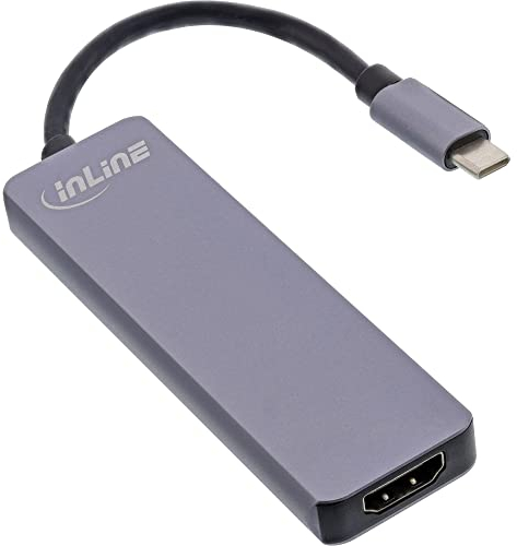 InLine® Multifunktions-Hub USB 3.2 Gen.1, 2X USB-A 5Gb/s + HDMI 4K/30Hz + Cardreader, Aluminium, grau
