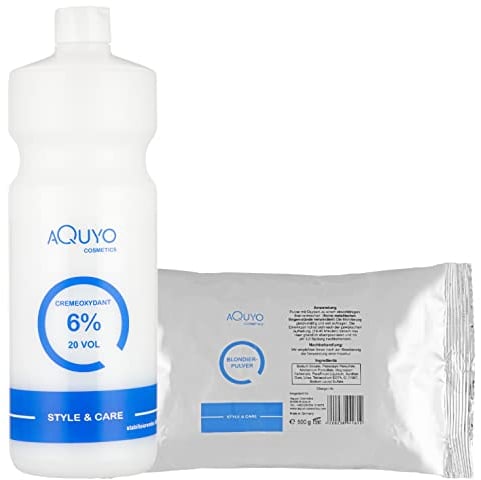 Style & Care Blondierpulver 500g + Creme Oxydant Entwickler 6% (1000ml) zum blondieren oder aufhellen der Haare | Set Blondierungspulver und Wasserstoffperoxid H2O2