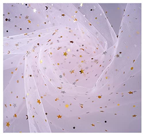 Egurs Tissu en tulle à paillettes au mètre - 100 x 160 cm - Tissu décoratif en tulle avec étoile lune - Pour bricolage, vêtements, tulle, tutu, jupe, mariage, fête, cadeau - Rose clair - 100 x 160 cm