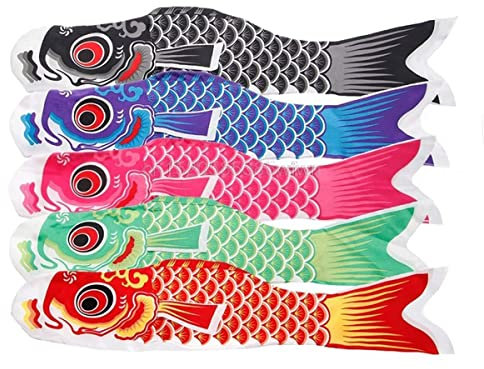 Ulable Bandiera della carpa a cinque colori colorata stile giapponese, sacco a vento giapponese, 5 colori, 70 x 13,5 cm
