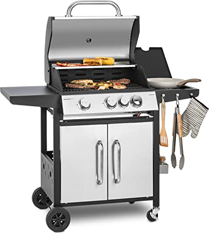 KLARSTEIN Barbecue a Gas 2 Fuochi, Griglia per Barbecue a Gas, Barbecue Gas Grill Integrato, Piano Cottura con Griglie per Barbecue da Balcone a Gas Propano, Griglia in Acciaio Inossidabile 2 Fuochi