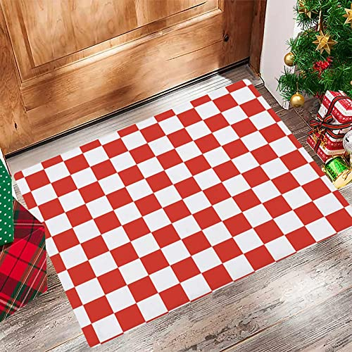 GOSUNA Badezimmerteppich 60x100 cm,Badematte rutschfest,Weicher Badvorleger,Rot und weiß kariert,Mikrofaser Absorbent Badteppich für Badewanne,Dusche und Badezimmer