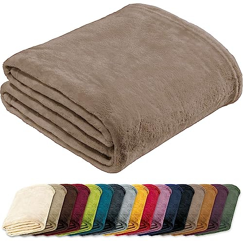 REDBEST Microfaserdecke Amarillo, Fleece-Wohndecke, Sofadecke Taupe Größe 130x180 cm - kuscheliger Teddyfleece, extra weich warm, pflegeleicht, waschbar
