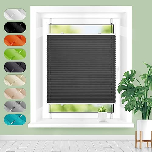 Homland Plissee ohne Bohren Klemmfix B65 x H120 cm Anthrazit, Plissees für Fenster und Tür, Jalousie Easyfix Plisseerollo mit Klemmträger Sonnenschutz und Sichtschutz lichtdurchlässig Rollo