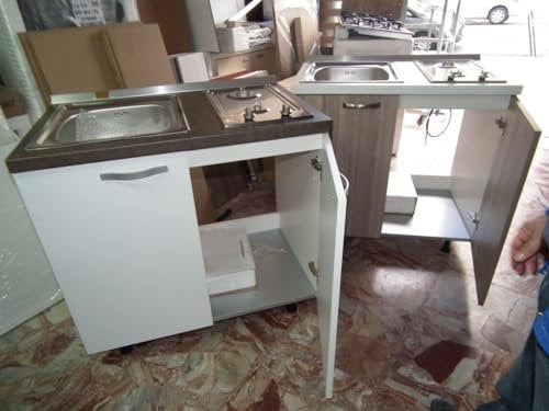 Generic Minicucina tutto in 90cm con piano cottura e lavello vari colori (Cassa bianco opaco + ante sanremo)