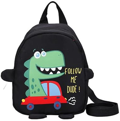 Umbrean Kindergarten-Rucksack mit Dinosaurier-Muster und Sicherungsseil für Vorschulkinder, für Jungen, schwarz, geeignet für Schule, Reisen, Camping, Wandern