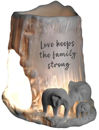 Cello Elephant Tealight Burner - Love Keeps The Family Strong. Porcelain Decor, Wax Melt & Essential Oil Burner. Elephant Wax Burner & Ornament, Gifts for Women