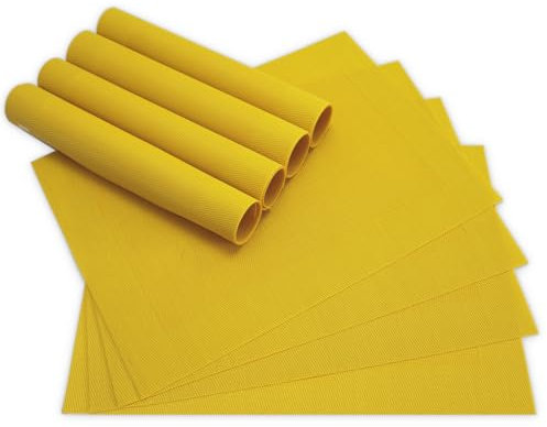 Moderne Tischsets in Gelb im 8er Set - Abwaschbare Platzsets als rechteckige Tischuntersetzer - Gewebtes Platzdeckchen als Tischunterlage für Esstisch Wohnzimmer Tisch-Deko