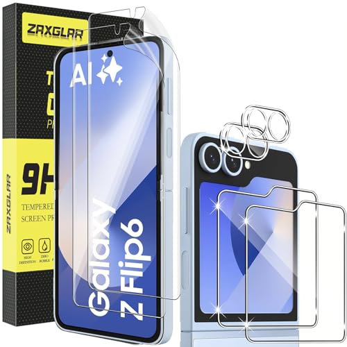 ZAXGLAR Verre Trempé pour Samsung Galaxy Z Flip 6/Flip6 5G,2 Pièces Protecteurs d'écran + 2 Pièces Caméra Arrière Protecteur, Ultra Résistant Vitre Protecteur, Clarté HD, sans Bulles, Anti-Rayures
