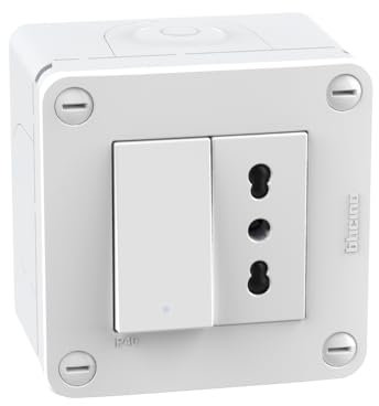 BTICINO IDROGO Soluzioni per l'installazione Bianco S28402W2F Scatola IP40 2 moduli - con interruttore + presa std Italia 10/16A