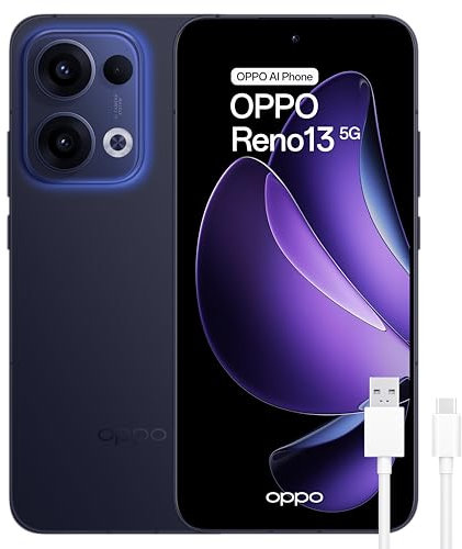 OPPO Reno13 5G - Smartphone Libre con IA, 12GB RAM + 256, Pantalla AMOLED 6.6 120Hz, Cámara 50MP, IP69, Batería 5.600, Carga Rápida 80W, Versión Española - Azul