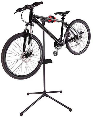 ATEK Bike Stand for Maintenance – Folding & Height Adjustable Bike Repair Stand with 360° Rotating Clamp, Telescopic Arm, Tool Tray & Foot Stabilizer – Heavy-Duty Bike Work Stand for E-Bikes (Red)