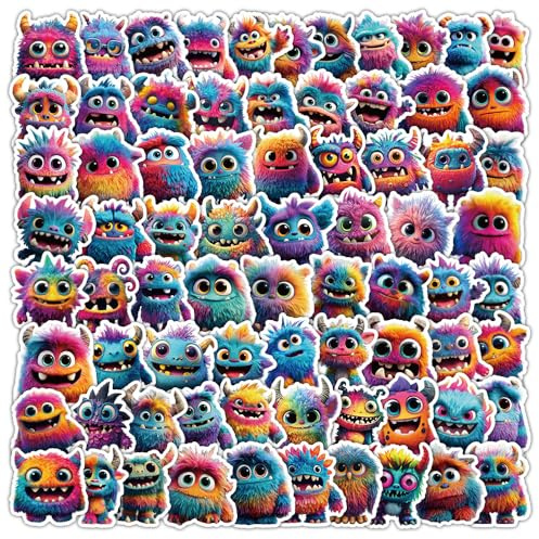 Monster Aufkleber 100 Stück Wasserdicht Funny Cartoon Kleine Monster Sticker für Laptop Scrapbook Skateboard Gepäck Fahrrad Auto Computer,Vinyl Cute Furry Stickers für Teenager Erwachsene