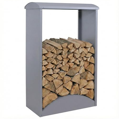 Mendler Brennholzlager HWC-P77, Outdoor, Metall 160x98x50cm - grau | Kamin-/Feuerholzregal, Holzlager, Holzunterstand
