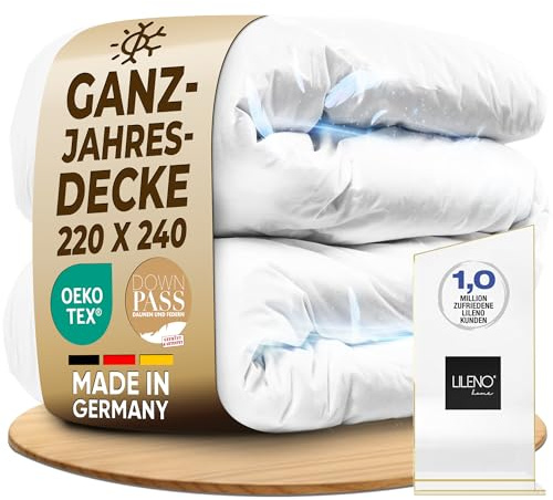 LILENO HOME Daunendecke 220x240 Ganzjahresdecke (90% Daunen / 10% Federn) – | Flüsterleise, Anschmiegsame & Wolkenweiche Bettdecke 220x240 Daunen – Made in Germany, Oeko-Tex & 60 °C Waschbar