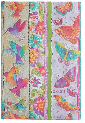 Paperblanks 12-Monatskalender 2024 Kolibri und Schmetterlinge | Horizontal | Mini (100 × 140 mm)