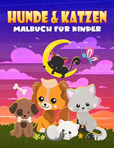 Hunde & Katzen: Malbuch für Kinder: 35 niedliche Illustrationen für 3- bis 10-Jährige