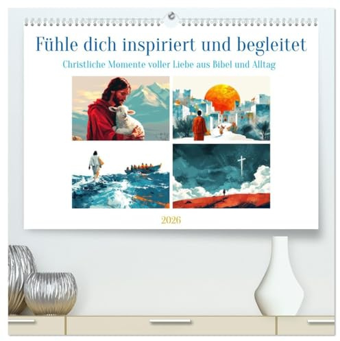 Fühle dich inspiriert und begleitet (hochwertiger Premium Wandkalender 2026 DIN A2 quer), Kunstdruck in Hochglanz: Das Wirken Jesus Christus in anmutigen Illustrationen (CALVENDO Glaube)