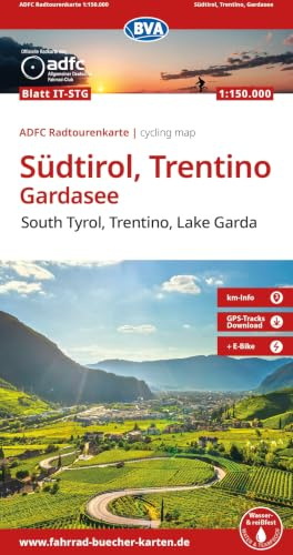 BVA ADFC Radtourenkarte Südtirol, Trentino, Gardasee 1:150.000: reiß- und wetterfest, E-Bike geeignet, GPS-Tracks Download, mit Bett+Bike Symbolen, ... Innsbruck bis Verona. Mit Via Claudia Augusta