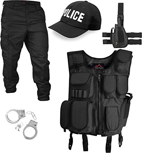 normani SWAT/Security/Police Kostüm bestehend aus Weste, Hose, Pistolenholster, Cap und Handschellen (S-5XL) Farbe Police Größe L
