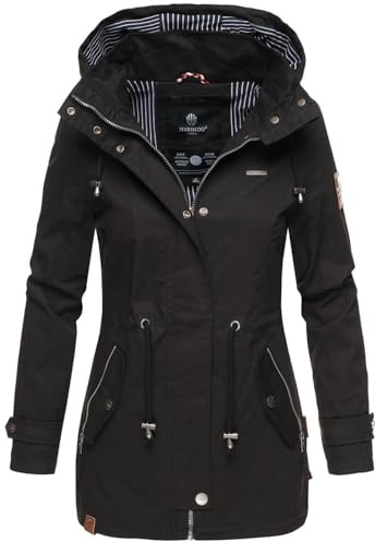 MARIKOO Damen Jacke Frühling Übergangsjacke leicht Parka Mantel Kapuze B690