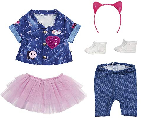 BABY born Deluxe Jeans-Kleid Spiel Set für 43cm Puppe - Einfach für Kleine Hände, Kreatives Spiel fördert Empathie & Soziale Fähigkeiten, für Kleinkinder ab 3 Jahren - Inklusive Shirt & mehr