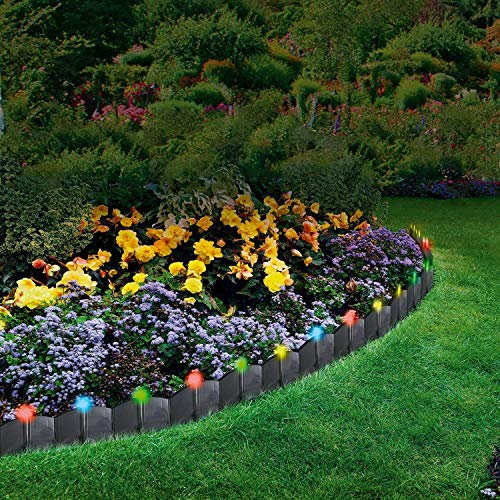 Multi Coloured or White LED Solar Powered Lights Garden Lawn Edging Plant Border Garden Border Flower Bed, Vegetables & Grass Interlocking Panels with Auto ON/OFF (Multi Coloured)