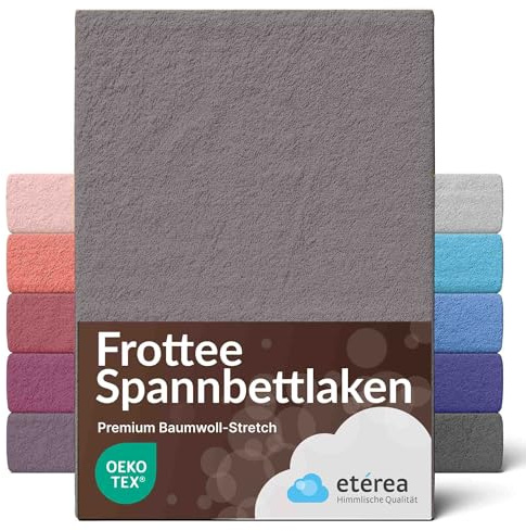 etérea Frottee Spannbettlaken 200x200–200x220 cm Grau – warmes Frottier-Spannbetttuch 80% Baumwolle 20% Polyester, kuscheliger Winter-Komfort mit Rundumgummi für XXL-Familienbett & Boxspring